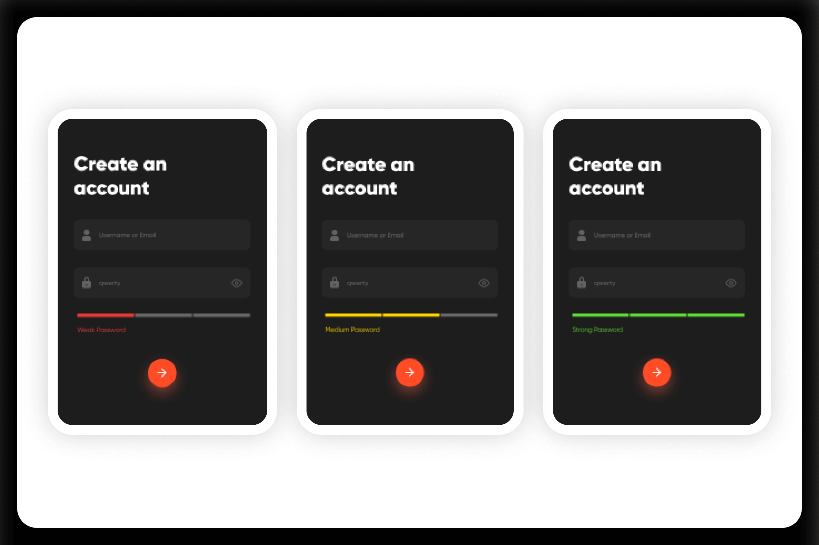 Password strength example using microinteractions for improved UX.