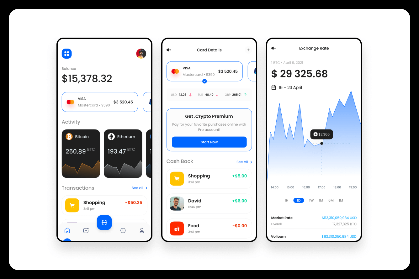 Mobile screens displaying the cryptocurrency exchange app