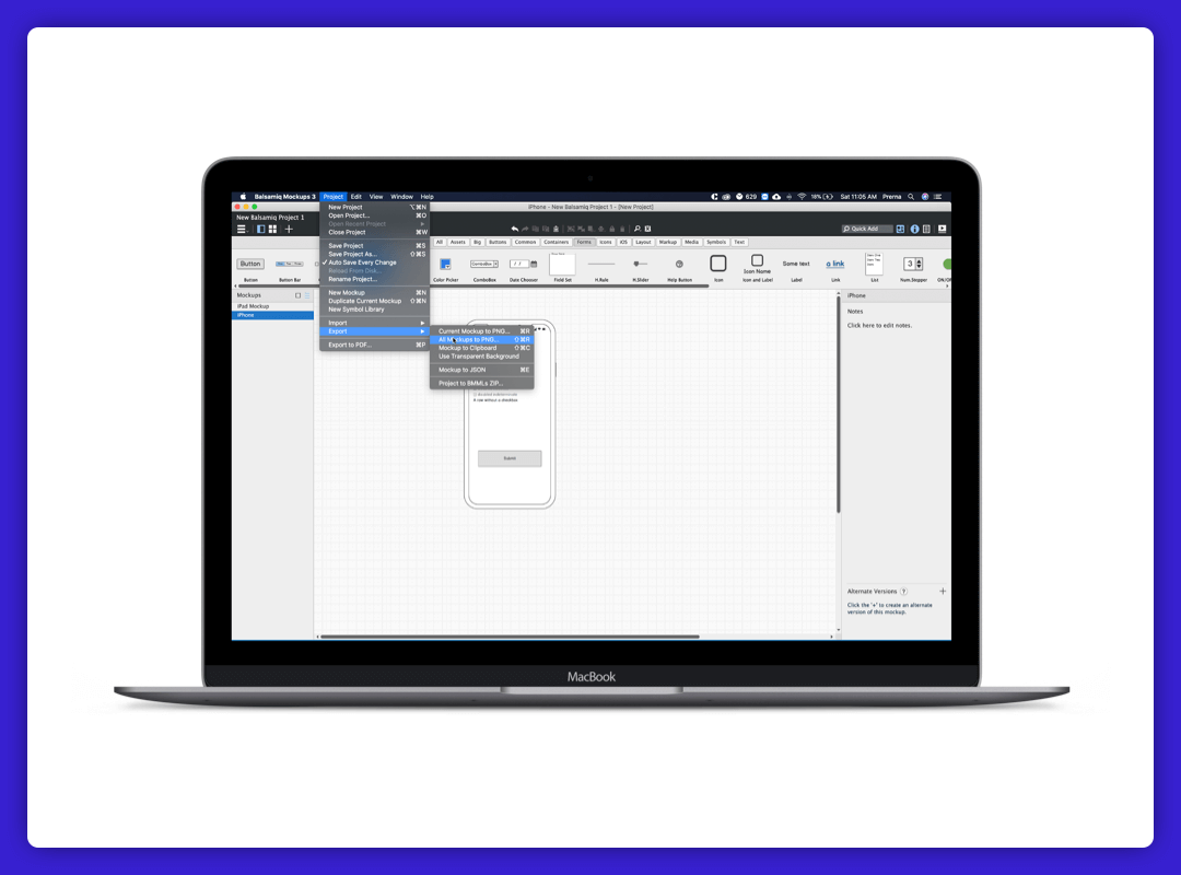 balsamiq wireframes export all